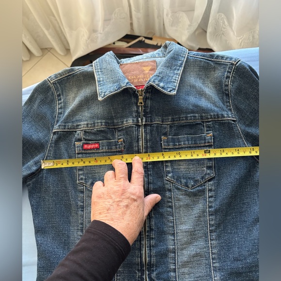 GUESS Vintage Small Jean jacket zipper front sleeve Blue 90s retro denim coat - Picture 10 of 13